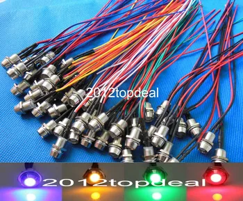 10-100pcs 5mm 12V colorido, pré-cabladas LED Indicador de Metal Piloto Traço de Luz da Lâmpada de Fio Conduz