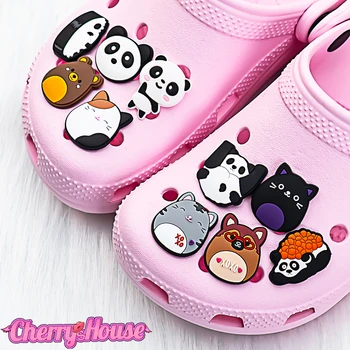 12pcs Animais Croc Encantos Panda Cão Sapato Encantos para o Croc Gatos Sapata de Acessórios para Mulheres Sushi Croc Jeans