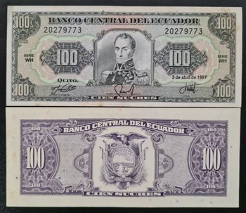 1990 a 1997 Equador 100 sucres Original notas AU (Fuera De uso Ahora Colecionáveis)