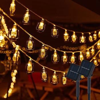 1~2PC Luz da corda LED Solar Impermeável Exterior de Decoração de Natal De 30 Lâmpadas Retro Barraca de Camping Garland Festa no Jardim de Fadas Lâmpada