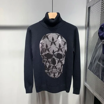 2021 Nova Crânio Cabeça Casual Design de Moda Caxemira 100% Pulôver Marca Plus Size Tricô Homens Suéter Quente Sweatshi