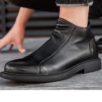 2023 Venda Quente de Inverno Quente, Botas de Couro para os Homens de Preto Botas de Cowboy Mens Marca de Moda Casual Sapatos de Homem Designer Juventude Zip Botas