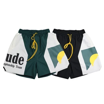 2023ss Malha RHUDE pôr do Sol Shorts Homens Mulheres Melhor Qualidade de Streetwear Solta Cordão Bermudas