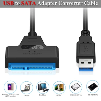 20CM USB 3.0 para SATA7+de 15 pinos Cabo de Disco Rígido Adaptador Conversor USB Conectores Sata Cabos de Suporte De 2,5 Polegadas HDD Disco Rígido SSD