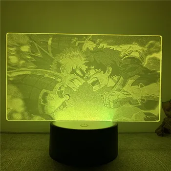 3D Lâmpada Animado Real Ver. Meu Herói Academia Midoriya Luta Bakugou LED NightLight 7 Cores da Tabela do Toque de Decoração Noite de Luz Presente