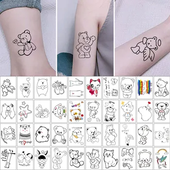 42PCS Linha Urso Tatuagem Autocolantes dos desenhos animados Bonitos Personalidade Ins Menina Estilo DIY Ombro, Braço, Coxa da Etiqueta Temporária Tatuagem