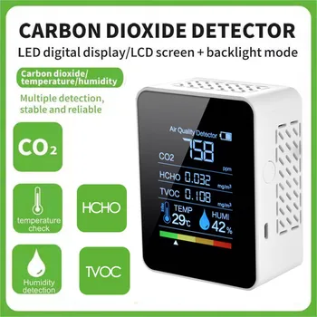 5 in1 CO2 Medidor Digital de Temperatura e Umidade Sensor Testador de Qualidade do Ar Monitor de Dióxido de Carbono COVT Formaldeído HCHO Detector de