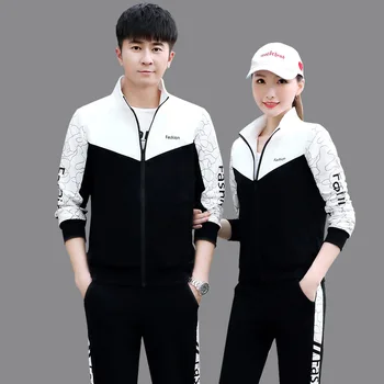 6XL Algodão Mulheres Homens Sportswear Treino coreano Impresso Jaqueta de Moletom+calça de Execução do Basculador do Treino de Fitness Roupa Casual Conjunto