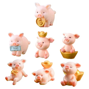 7 Pcs Porco Figuras Bolo Toppers Porco Figuras De Brinquedo Conjunto De Porco Figuras Playset Presente De Aniversário Paisagem Enfeites Decoração