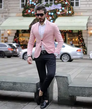 Alta Qualidade de cor-de-Rosa de Homens de Paletó e azul Marinho e calças da Fantasia de Homem de Negócio Formal Fatos de Noivo do Casamento a Festa de Formatura Slim Fit Smoking
