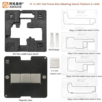 Amaoe Estanho Modelo de acessório Para iPhone X/11Pro/12 mini/13 Pro Max/14 Plus placa-Mãe Quadro do Meio BGA Reballing Estêncil Plataforma