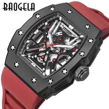 BAOGELA Nova Homens Relógio de Luxo 304 de Aço Inoxidável Mostrador Luminoso 50M de Mergulho Moda Casais do Esporte Relógio de Pulso Preto Vermelho