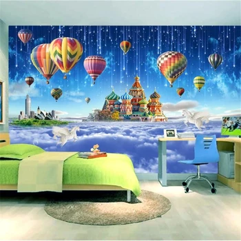 beibehang papel de parede Personalizado 3d mural céu estrelado castelo de balão de ar quente filhos papel de parede do quarto de tinta construção de plano de fundo mural