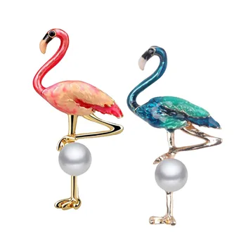 Bonito Colorido Zircão Esmalte Flamingo Broches Unisex Strass Animal De Aves Guindaste Pinos Broche De Jóias Amigos Presentes De Natal