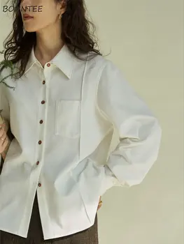 Camisa das Mulheres Puro e Minimalista de Todos-jogo Lazer, Moda Confortável, Feminino, Clássico Temperamento Concurso Reta Estilo coreano de Outono
