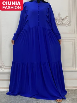 Chegada Nova Moda Muçulmana Abaya Plissado Botões Kaftan Vestidos Turco Frete Grátis Verão Da Classe Alta Isiam Roupas