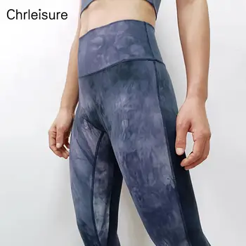 CHRLEISURE de Fitness, Leggings Para Mulheres Tie Dye Impresso Cintura Alta Treino Empurre-a para Cima Legging de Formação com Calças Leggins Feminino