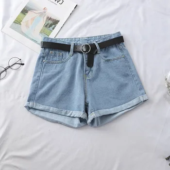 Cintura alta Shorts Jeans Mulheres Primavera-Verão da Nova Versão coreana Solta Slim Wide Leg Pants Laminados a Borda de Uma Palavra Hot Pants Ins Maré