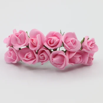 Cor-de-rosa 12pcs 2cm Artificial Mini PE Rose Buquê Multicor Casamento Home de Aniversário Decoração Falso Flores, Coroa de flores