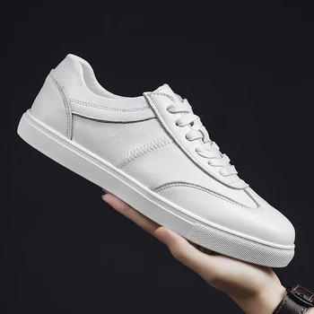 Couro Homens Casuais Sapatos De Marcas De Luxo Homens Tênis Homens Simples, Clássico E Sapatos Brancos
