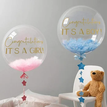 Decorações do Chuveiro de bebê é um menino é menina Transparente Balão Encher de Coisas Bolas de Espuma Papel de Borla Penas de Gênero Revelam Festa