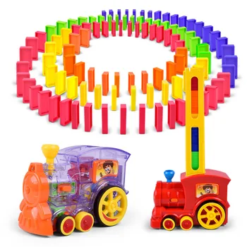 Domino Automática Imposição de Brinquedo Trem Elétrico, Jogo de Dominó de Empilhamento de Carro Filhos DIY Brinquedos Educativos Christams Gilft para Crianças