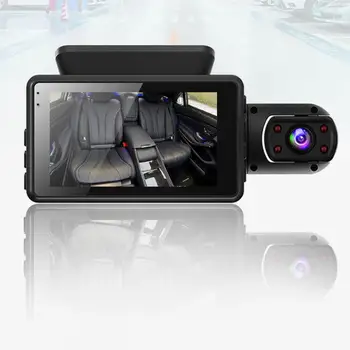 Dupla Lente Carro cam, Gravador de Dashboard Dashcam Estacionamento Modo com IR Acidente Bloqueado 1080P Câmera do Carro Gravador de Condução de Táxi Carro