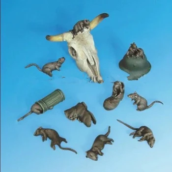 Escala 1/35 Resina Modelo Animal Kit de Mouse e Resíduos Estatueta Solto sem pintura, BRICOLAGE Diorama Brinquedos