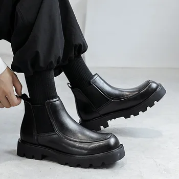 Estilo britânico homens botas da marca do designer de sapatos cowboy de couro genuíno chelsea boot primavera, outono bonito plataforma de tornozelo botas