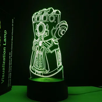 Filme da Série de Thanos Luvas de Acrílico LED Luz Noturna Colorida Visão 3D Lâmpada de Tabela Filhos Lâmpada de Tabela de Presente de Natal