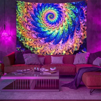 Fluorescente tapeçaria pendurada na Parede de pano de decoração do Quarto arte psicodélica cartaz Fluorescente tapeçaria