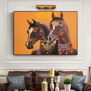 HD Pintura Moderna Cavalo Castanho pintura de tela de Animais Decorativos de Parede Imagem Para Sala de estar, Quarto Bedrside Esperar Arte da Imagem