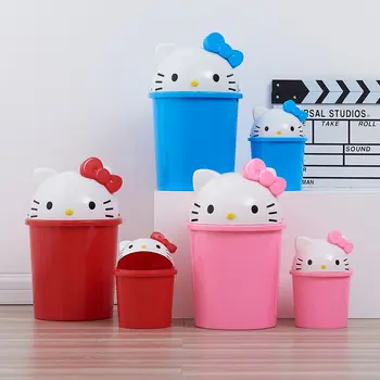 Hello Kitty Anime Kawaii Sanrio ambiente de Trabalho Criativo, o Lixo Pode Bonito dos desenhos animados com Tampa Quarto Cozinha Cesta Engrossado Meninas Brinquedos