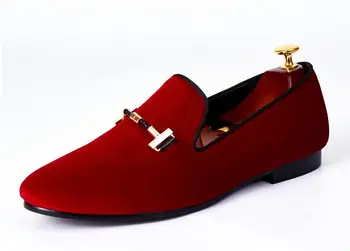Homens Italianos Sapatos De Fivela De Cinta De Sapatos De Casamento Sapatos De Veludo Vermelho Tamanho 39-46