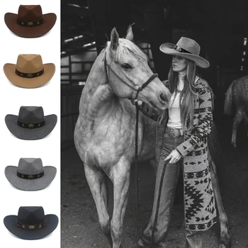 Homens Mulheres Mistura De Lã Western Cowboy Chapéus De Aba Larga Sunhats Festa De Viagem Sombrero Exterior Caps Clássico Retro Tamanho Ajustável