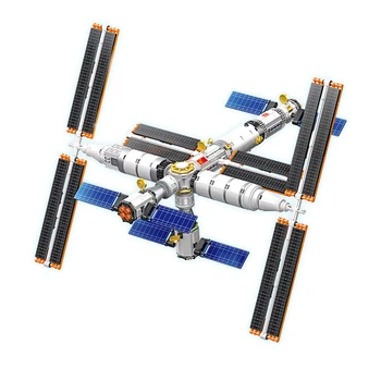 Ideia criativa Estação Espacial Internacional, o Modelo de Blocos de Construção Astronauta Figura DIY Montagem Tijolos de Brinquedos para Crianças Presentes