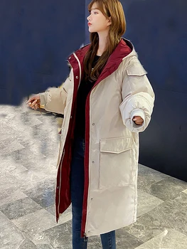 Inverno casaco jaqueta feminina no novo longa de inverno casaco de inverno de 2022 solto grandes estaleiros com capuz espessamento casaco quente, 916