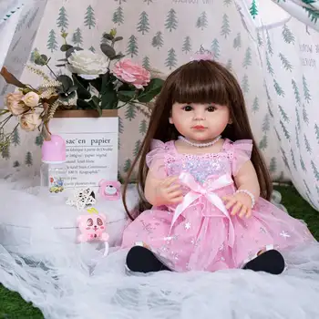 KEIUMI de 22 Polegadas cor-de-Rosa Vestido de Princesa de Silicone Corpo de Brinquedos Bonecas Kawaii Boneca Crianças Para Presente de Aniversário de Brinquedo