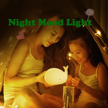 LED NightLight Cartoon Baleia Silicone Recarregável Luz RGB Atmosfera Lâmpada do Quarto-de-Cabeceira Decoração para Crianças, Presentes de natal