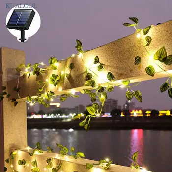 LED Solar Ivy Seqüência de Luzes ao ar livre Artificial Vinha de Natal, Guirlanda de Fadas Planta Lâmpada Verde Maple Leaf de Vime Cadeia