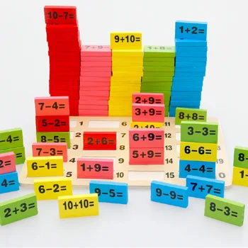 Madeira Domino Blocos de Matemática Brinquedos Montessori Matemática 110PCS Início de Madeira de Matemática Brinquedos 3-4-5-6-7-8 Anos contados Jogo Engraçado de Presente