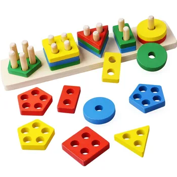Montessori Forma Geométrica Definida Coluna Correspondente a Construção de Blocos de Montar para Crianças, Iluminação de Educação de Brinquedos