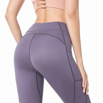 Mulheres de Calças de Yoga com Bolso para o Telemóvel de Cintura Alta Sólido Esportes Leggings Atlético de meia-Calça Longa Ginásio de Calças de Treino de corrida