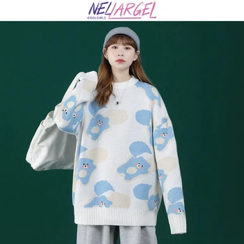 NELLARGEL Mulheres Y2k Kawaii Urso Camisola de Malha 2023 Feminino coreano a Moda Vintage 