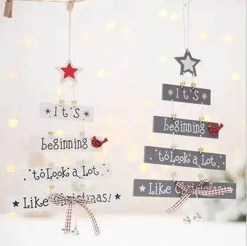 Nova Natal de madeira pingentes decorativos Criativos decorações Shopping janela da casa cor de letra ornamentos