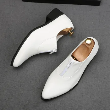 O Novo Luxo Homens Clássicos Preto, Branco Zipper Design De Calçados Masculino, Sapatos Flats Baile De Casamento Vestido De Baile Zapatillas Hombre