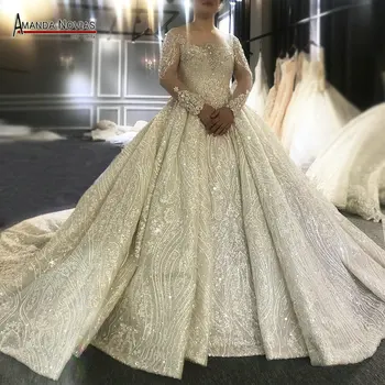 Plus Size Vestido De Casamento De Luxo Completo Com Beading Royal Longo Casamento Vestidos De Trem
