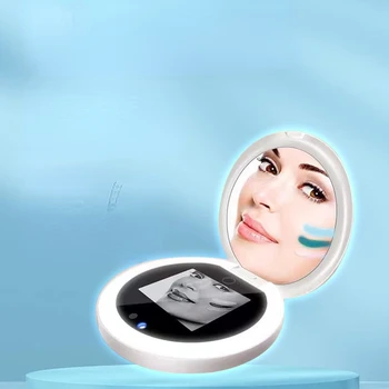 Requintado Protetor solar Espelho de Maquilhagem Led com Luz UV Inteligente de Detecção Portátil Dobrável Espelho de Bolso