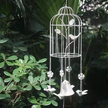 Retro Gaiola do Pássaro Sinos de Vento Adequado para Pátio com Jardim Villa Exterior Decoração Criativa