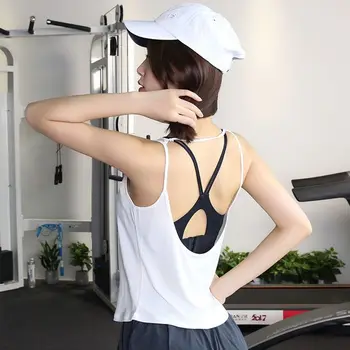 Secagem rápida Camisa de Esportes Respirável, Sexy, Solto T-shirt das Mulheres Execução de Treinamento de Fitness Yoga Halter Beleza Colete de Treino Tops